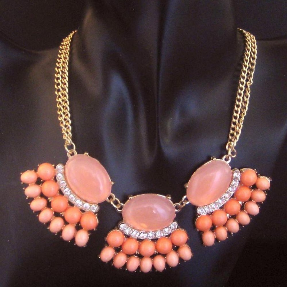 Fashion Jewelry pink & coral color Necklace w/ rhinestone accents